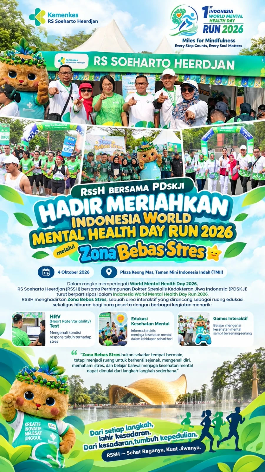 RSSH Bersama PDSKJI Hadir Meriahkan Indonesia World Mental Health Day Run 2026 melalui “Zona Bebas Stres"