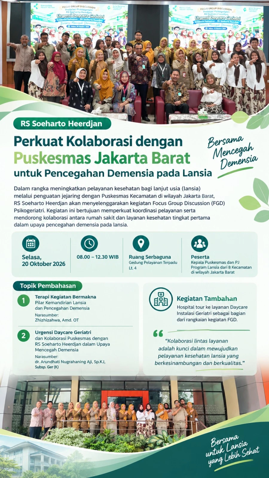 RS Soeharto Heerdjan Perkuat Kolaborasi dengan Puskesmas Jakarta Barat untuk Pencegahan Demensia pada Lansia