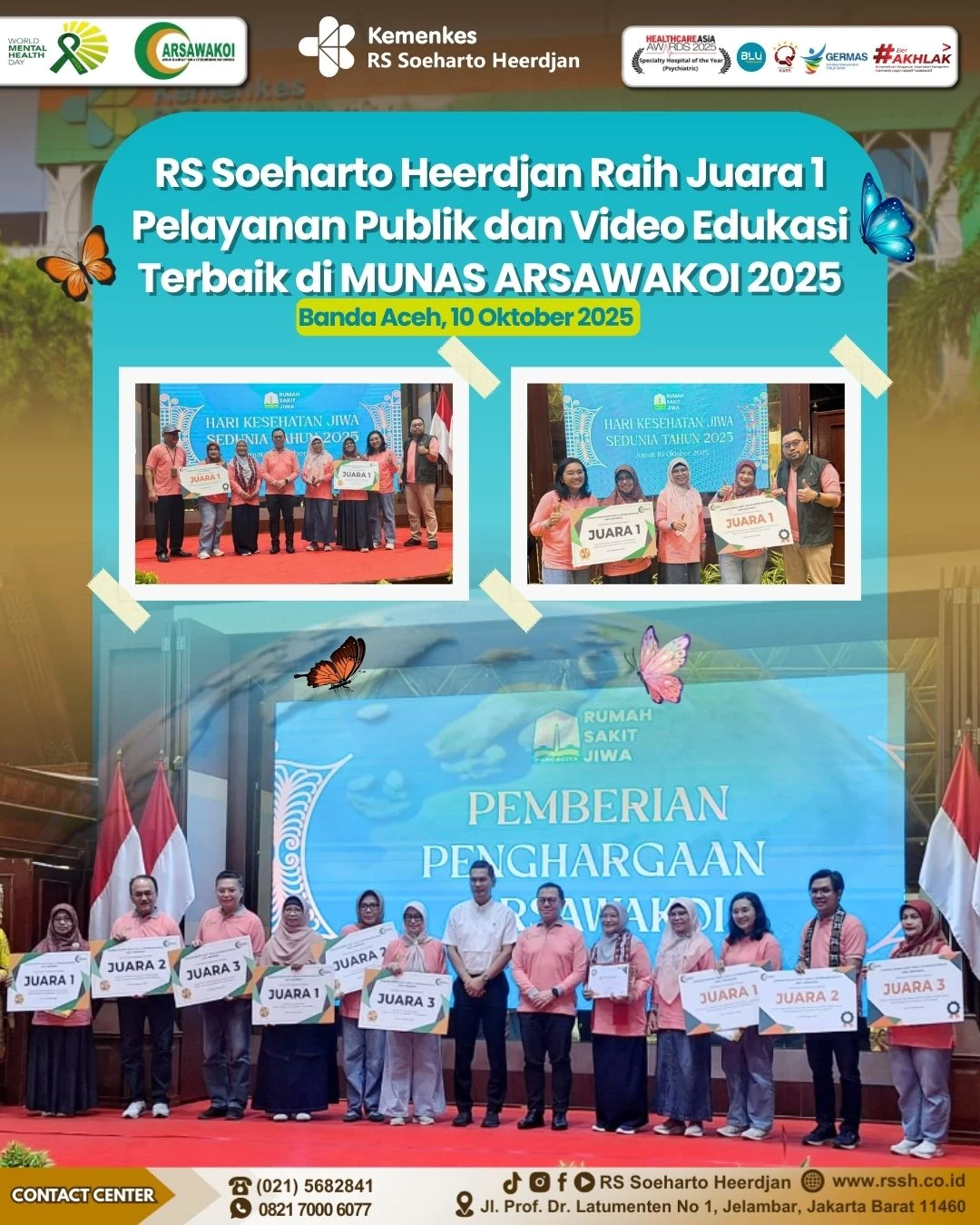 RS Soeharto Heerdjan Raih Juara 1 Pelayanan Publik dan Video Edukasi Terbaik di Puncak Peringatan Hari Kesehatan Jiwa Sedunia 2025